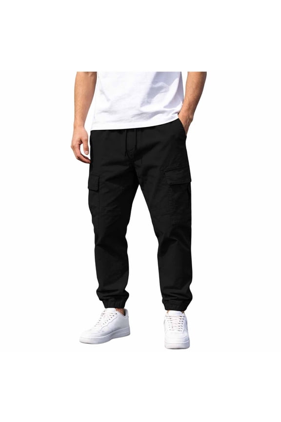 Quick Dry Hiking Cargo Pants for Mens Drawstring Elastic Sweatpants with Multi Pockets Gym Training Workout Joggers