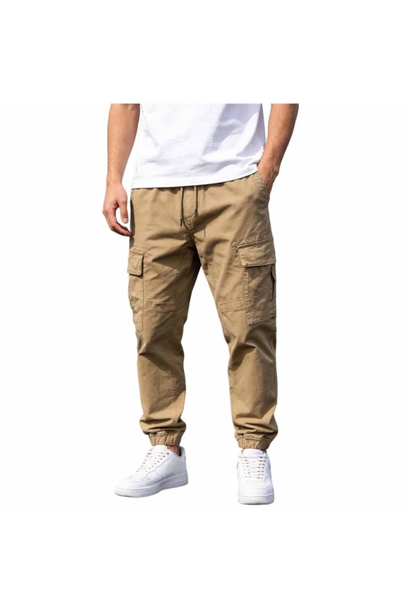 Quick Dry Hiking Cargo Pants for Mens Drawstring Elastic Sweatpants with Multi Pockets Gym Training Workout Joggers