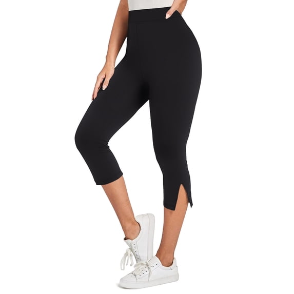 StSilkitty Quick Dry Yoga Capris Leggings for Womens High Waist Stretch Side Slit Athletic Cropped Pants