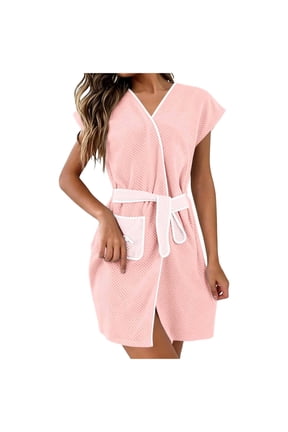Robes for Women Short Sleeve Tie Front Quick Dry Bathrobe Winter Fleece Warm Loungewear Ladies Bath Robe