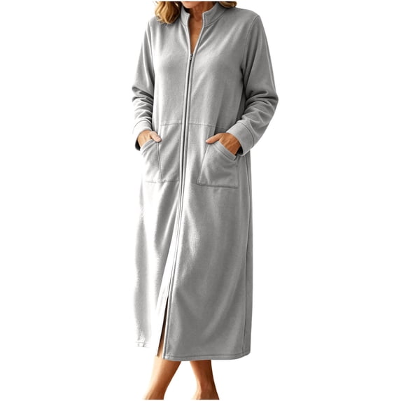 StSilkitty Robes for Women Zip up Long Sleeve Stand Collar Bathrobe with Pockets Lightweight Comfy Loungewear Clothes