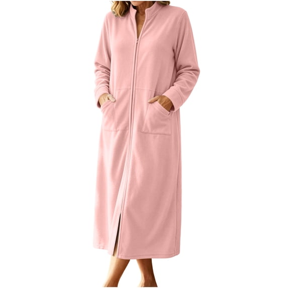 StSilkitty Robes for Women Zip up Long Sleeve Stand Collar Bathrobe with Pockets Lightweight Comfy Loungewear Clothes