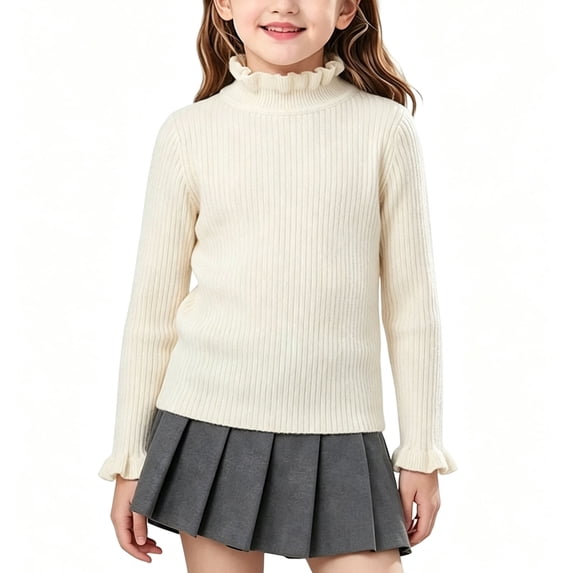 StSilkitty Ruffle Mock Neck Sweaters for Girls Long Sleeve Pullover Tops Fall Winter Lightweight Casual Fashion Outfits