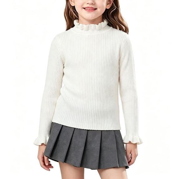 StSilkitty Ruffle Mock Neck Sweaters for Girls Long Sleeve Pullover Tops Fall Winter Lightweight Casual Fashion Outfits