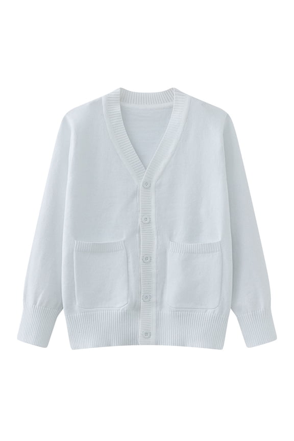 School Uniform Cardigan Sweater for Boys Girls Long Sleeve V Neck Button down Sweaters with Pockets