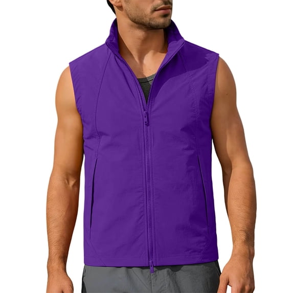 StSilkitty Sleeveless Casual Vest for Mens Full Zip Solid Color Band Collar Jacket Lightweight Soft Coat with Pockets