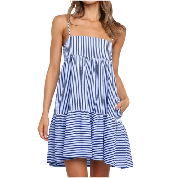 StSilkitty Striped Cami Dresses for Womens Spaghetti Strap Sleeveless Square Neck Romper Sundresses Beach Vacation Dress
