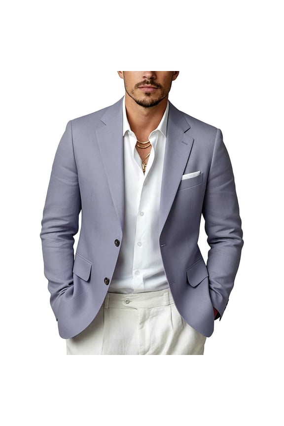Suit for Mens Solid Color Long Sleeve 2 Buttons Blazer Business Casual Work Jacket with Pocket