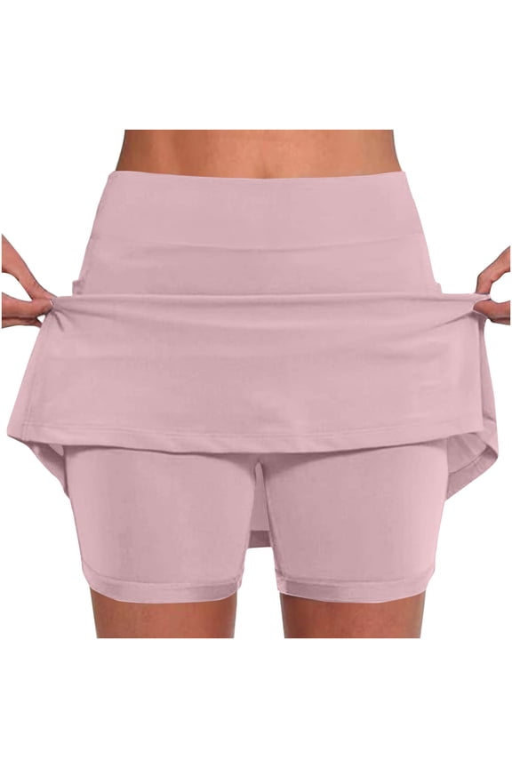 Summer Skorts for Women Athletic Tennis Skirts Shorts Solid Color Lightweight High Waisted Skirts with Pockets
