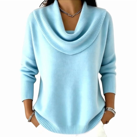 StSilkitty Sweater for Womens Solid Color Long Sleeve Cowl Neck Sweaters Tops Fall Winter Lightweight Comfy Pullover Tops