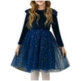 thumbnail image 1 of StSilkitty Tulle Dress for Girls Star Printed Long Sleeve Crew Neck A-Line Midi Dresses Lightweight Casual Soft Clothes, 1 of 3