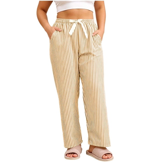 StSilkitty Wide Leg Pajama Pants for Women Striped Bowknot Elastic Waistband Lounge Pants Lightweight Sleepwear Trousers