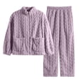 thumbnail image 1 of StSilkitty Women Fleece Pajama 2 Piece Sets Long Sleeve Zip up Cable Coat and Pants Sleepwear Set with Pockets Winter Warm Loungewear, 1 of 9