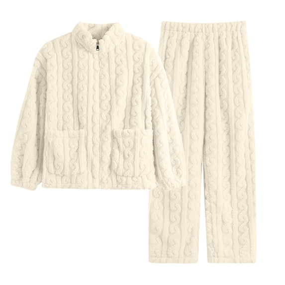 StSilkitty Women Fleece Pajama 2 Piece Sets Long Sleeve Zip up Cable Coat and Pants Sleepwear Set with Pockets Winter Warm Loungewear