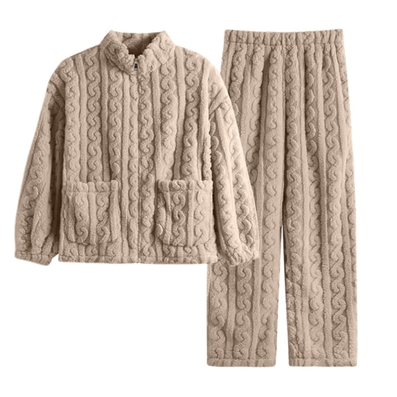 StSilkitty Women Fleece Pajama 2 Piece Sets Long Sleeve Zip up Cable Coat and Pants Sleepwear Set with Pockets Winter Warm Loungewear