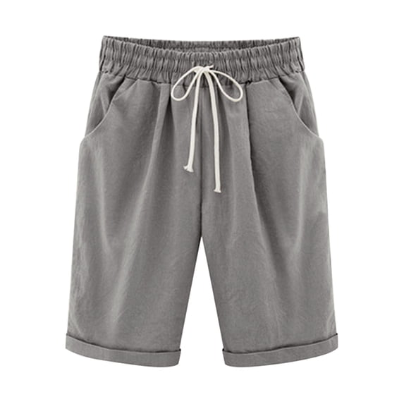 StSilkitty Women Knee Length Shorts High Waist Drawstring Shorts with Pockets Summer Lounge Elastic Shorts