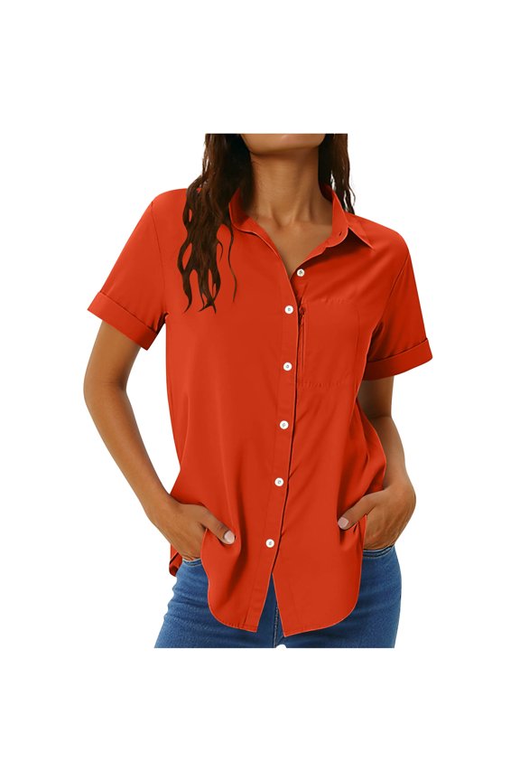 Womens Casual Shirts Short Sleeve Collared Button down Blouses with Pockets Quick Dry Sun Protection Tops