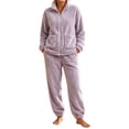 thumbnail image 1 of StSilkitty Womens Fleece Pajama 2 Piece Sets Winter Long Sleeve Full Zip Stand Collar Coat and Pants Loungewear Set with Pockets, 1 of 6