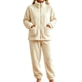 thumbnail image 1 of StSilkitty Womens Fleece Pajama 2 Piece Sets Winter Long Sleeve Full Zip Stand Collar Coat and Pants Loungewear Set with Pockets, 1 of 4