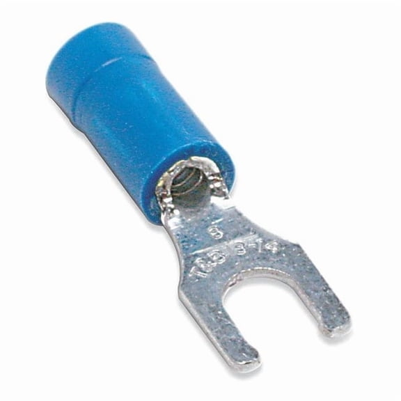 Sta-Kon Fork Terminal,Tin,Copper,Blue,PK100 14RB-6FL