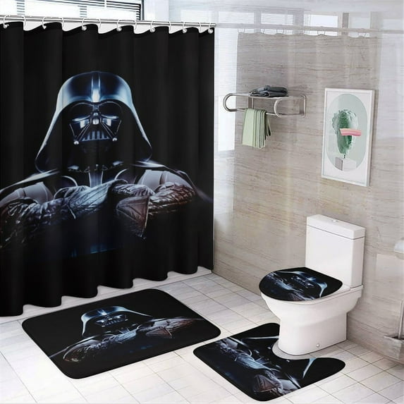Sta-r War Shower Curtain Sets Bathroom Decor Sets with Rug Toilet Lid Cover,Non-Slip Rug and Non-Slip U Shape Mat and 12 Hooks