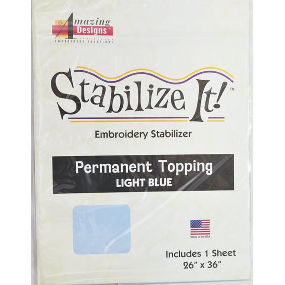 Stabalize It Embroidery Stabalizer. Permanent Topping Light Blue