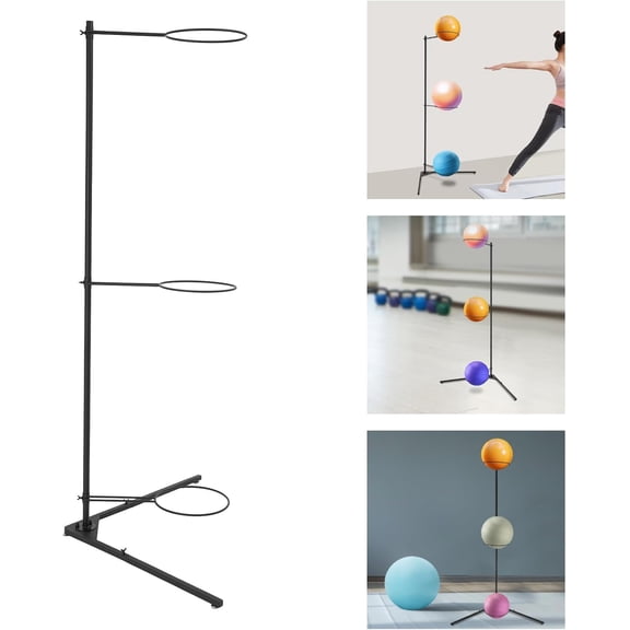 Stability Ball Rack, Exercise Ball Organizer Exercise Ball Stand Vertical Gym Ball Storage Stand for Home Commercial Gym Black Holds 3 Stability Balls