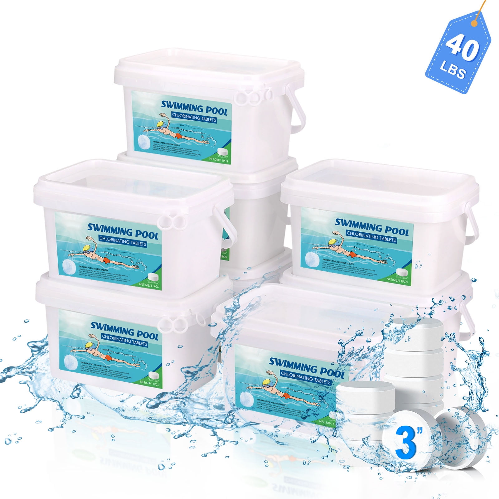 Stabilized Chlorine Tablets 3Inch 40 Lb Bulk Tabs for Swimming