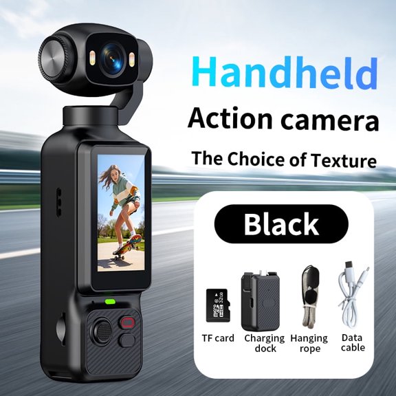 Stabilized Pocket Handheld Vlog Action Camera, Multi Rotation Lens, HD Screen, Portable Mini Camera with 32GB TF Card for Outdoor Travel