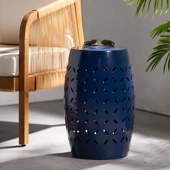 Stable Barrel Table / Portable Stool Use / Dark Blue Accent