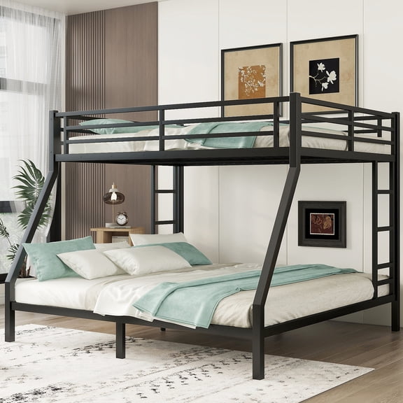 Stable Black Bunk Bed, Metal Queen over King / 9.8 Inches Under Bed Space