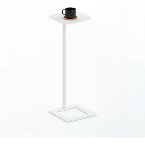 Stable C Table End Table, 23.4" Tall C Shaped Side Table That Slides Under Sofa, Slim Under Couch Table, Modern Industrial Coffee Tray Table for Living Room Bedroom (Small White)