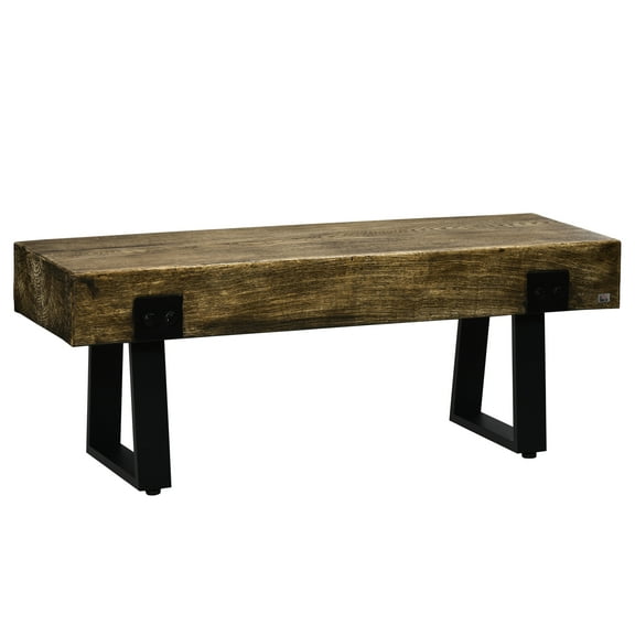 & Stable Concrete Bench With Rustic Wood Look And Metal Support - Patio Porch Lawn Garden Appeal Structure Indoor Outdoor