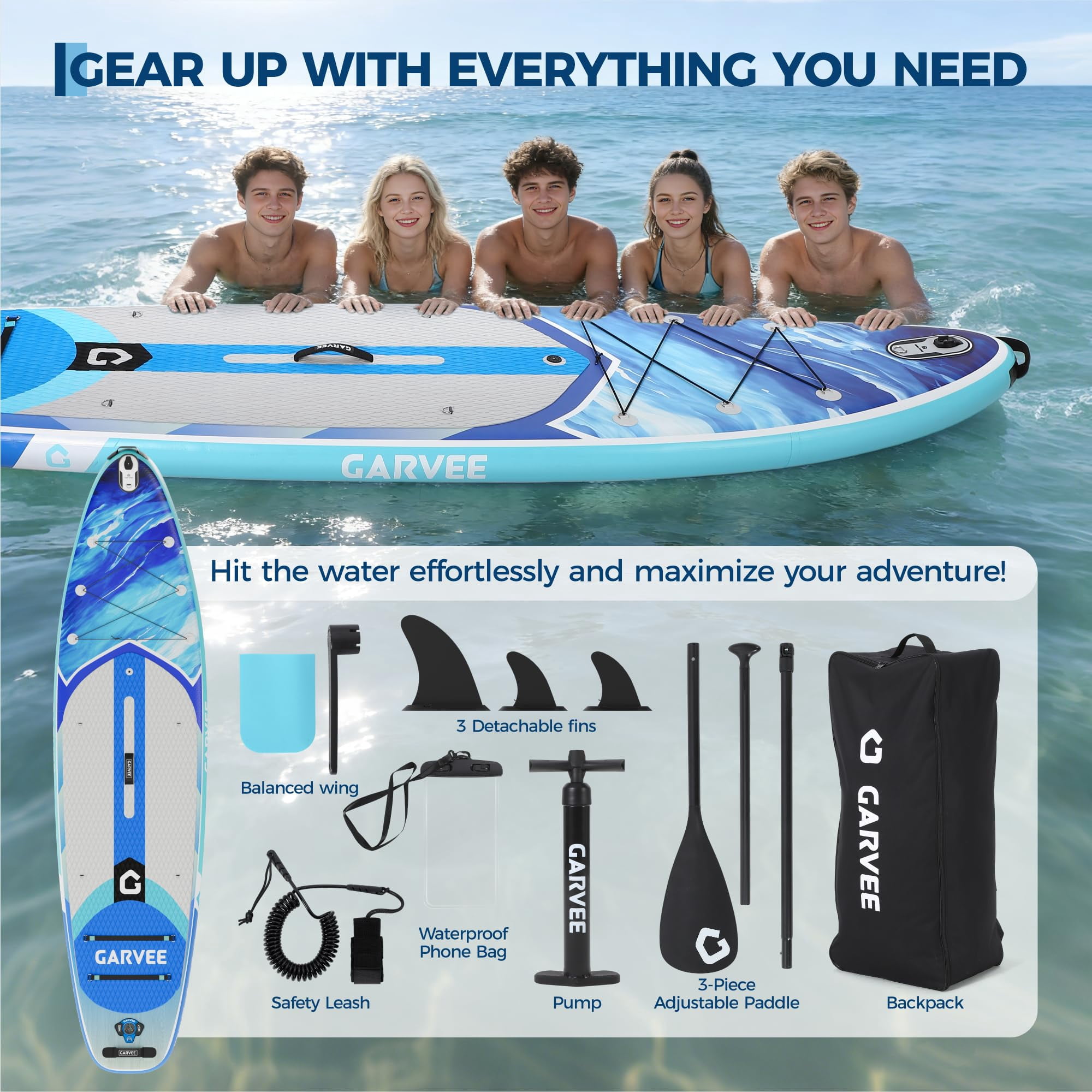 Stable & Durable Paddleboard Paddle Board for Outdoor Water Sports – Inflatable SUP, Wide Non-Slip Deck, 350lbs Capacity, Camera Mount, Accessories – Size: 323*81*15