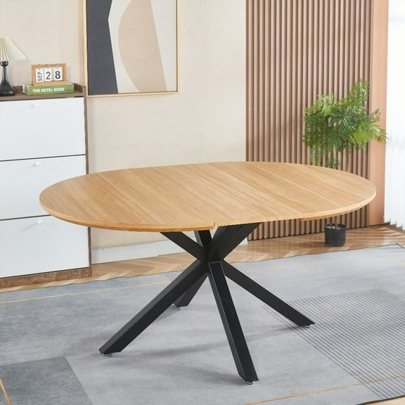 Stable & Natural Extendable Table|Metal Leg & MDF Top