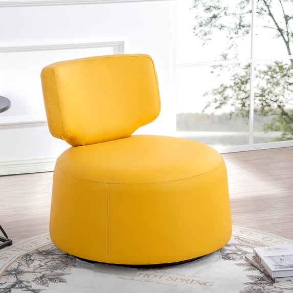 Stable & Silent Swivel Function - Spacious Yellow PU Chair for Comfortable Seating