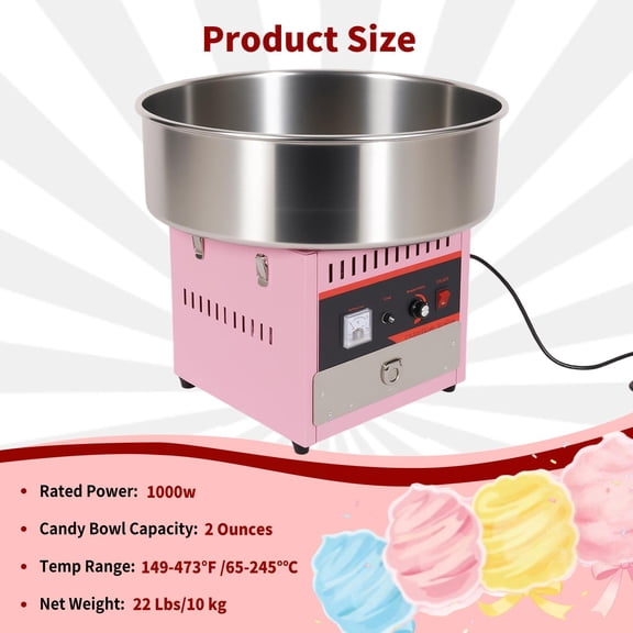 Stable Spin Cotton Candy Unit, 1000W Continuous Output Maker, 2 Oz Large Capacity Pink Machine for Holiday Temporary Booth Shop