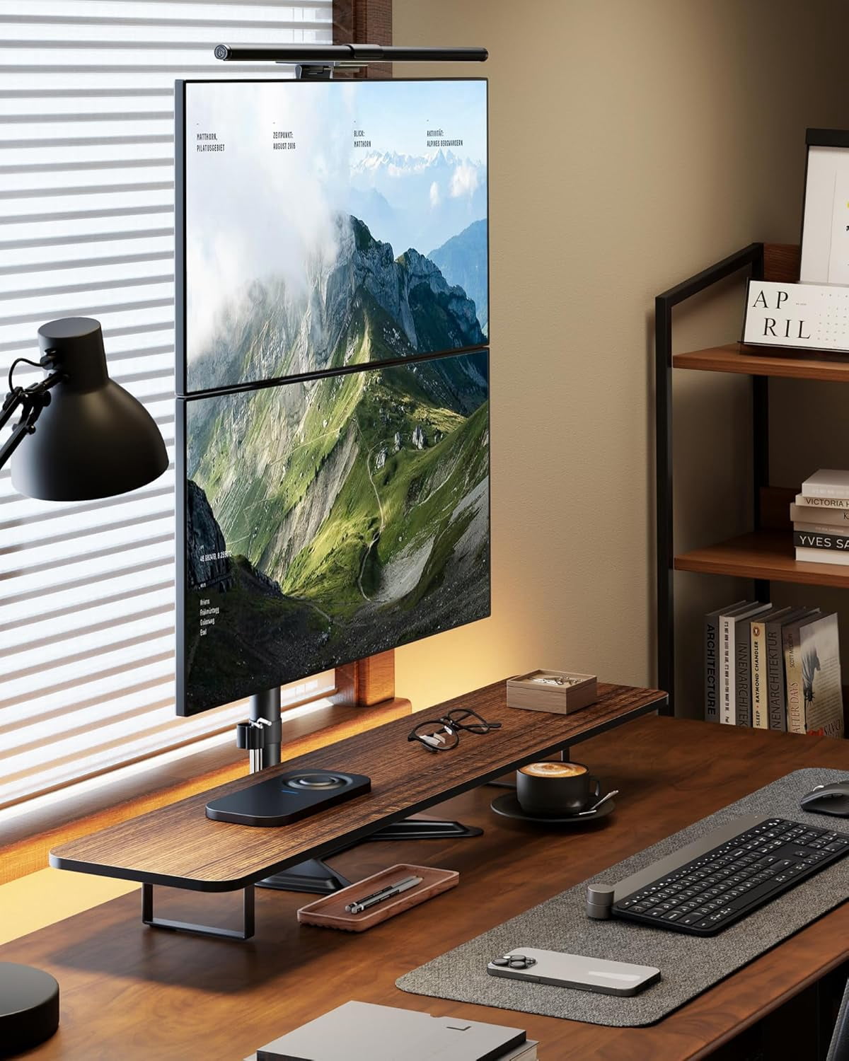 Stable Stacked Dual Monitor Stand, Heavy-Duty Vertical Mount for 17-32 inch Screen with Full Motion Arm