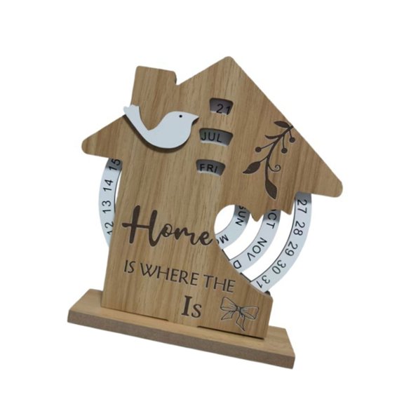 Stable Wood Manual Rotating Annual Calendar Desktop Ornament with Strong Base