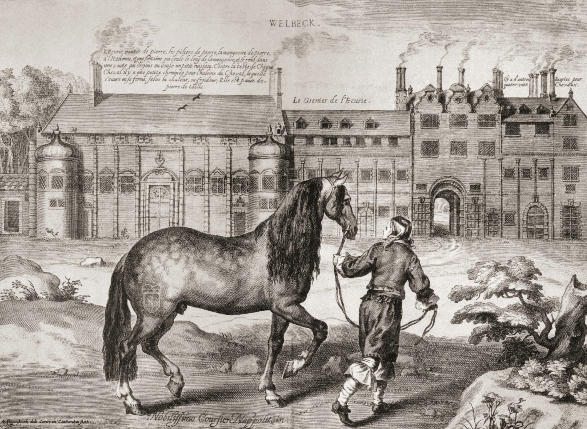 Stables and gatehouse at Welbeck Abbey Nottinghamshire England built by John Smithson in 1625 and demolished in 1752 After a contemporary work Canvas Art - Ken Welsh Design Pics (17 x 12)