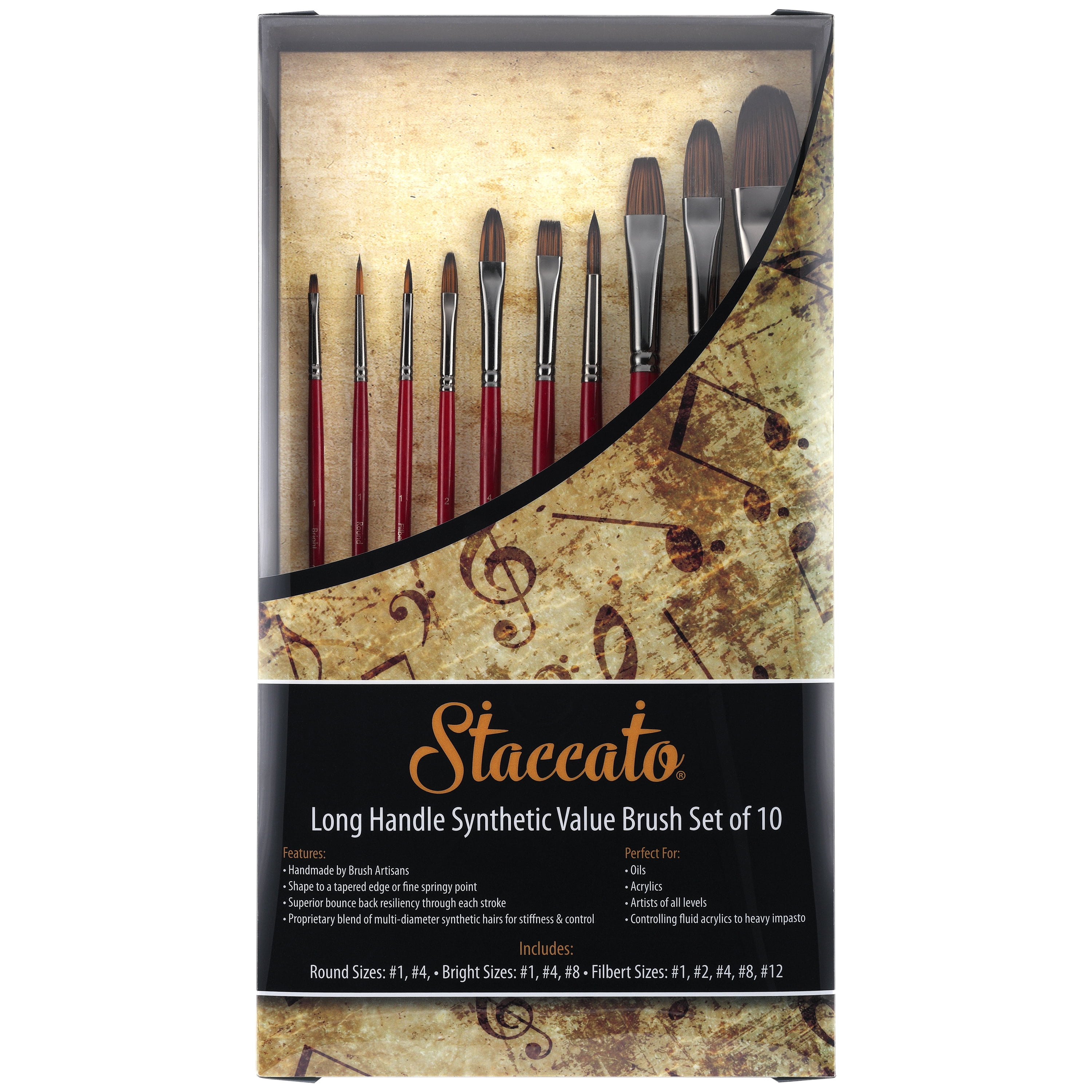 Staccato Artist Long Handle Fine Paint Brush Set for Canvas Painting -  Synthetic blend for Fine Point Detailing, Multi Media and Heavy Body  Acrylic