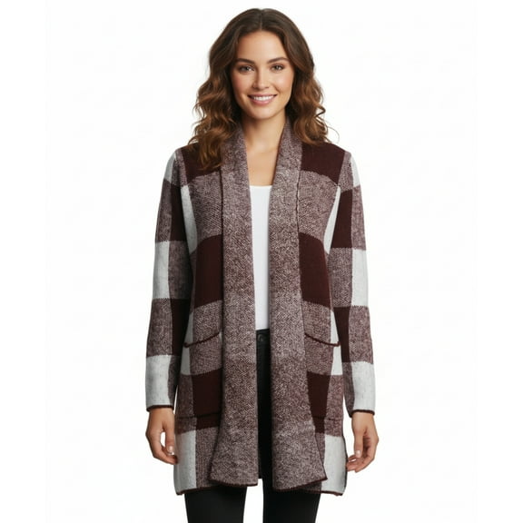 Staccato Open Front Long Sleeve Plaid Sweater