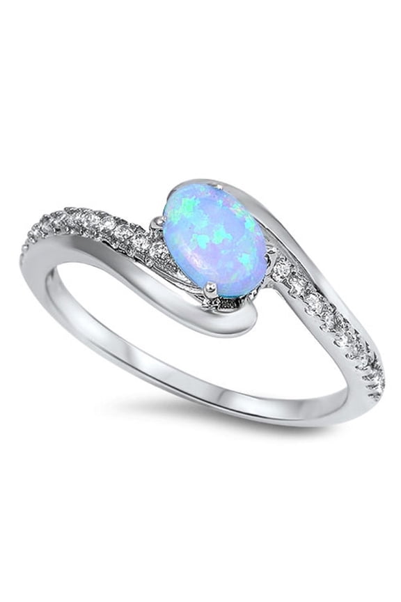 Staccato Oval Light Blue Simulated Opal Sterling Silver Size 6