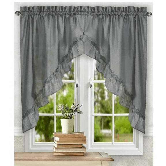 Ellis Stacey 1.5" Rod Pocket High Quality Fabric Solid Color Window Ruffled Swag 60"x38" Grey