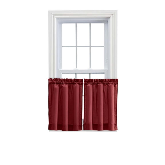 Ellis Stacey 1.5" Rod Pocket High Quality Fabric Solid Color Window Tailored Tier Pair 56"x24" Merlot