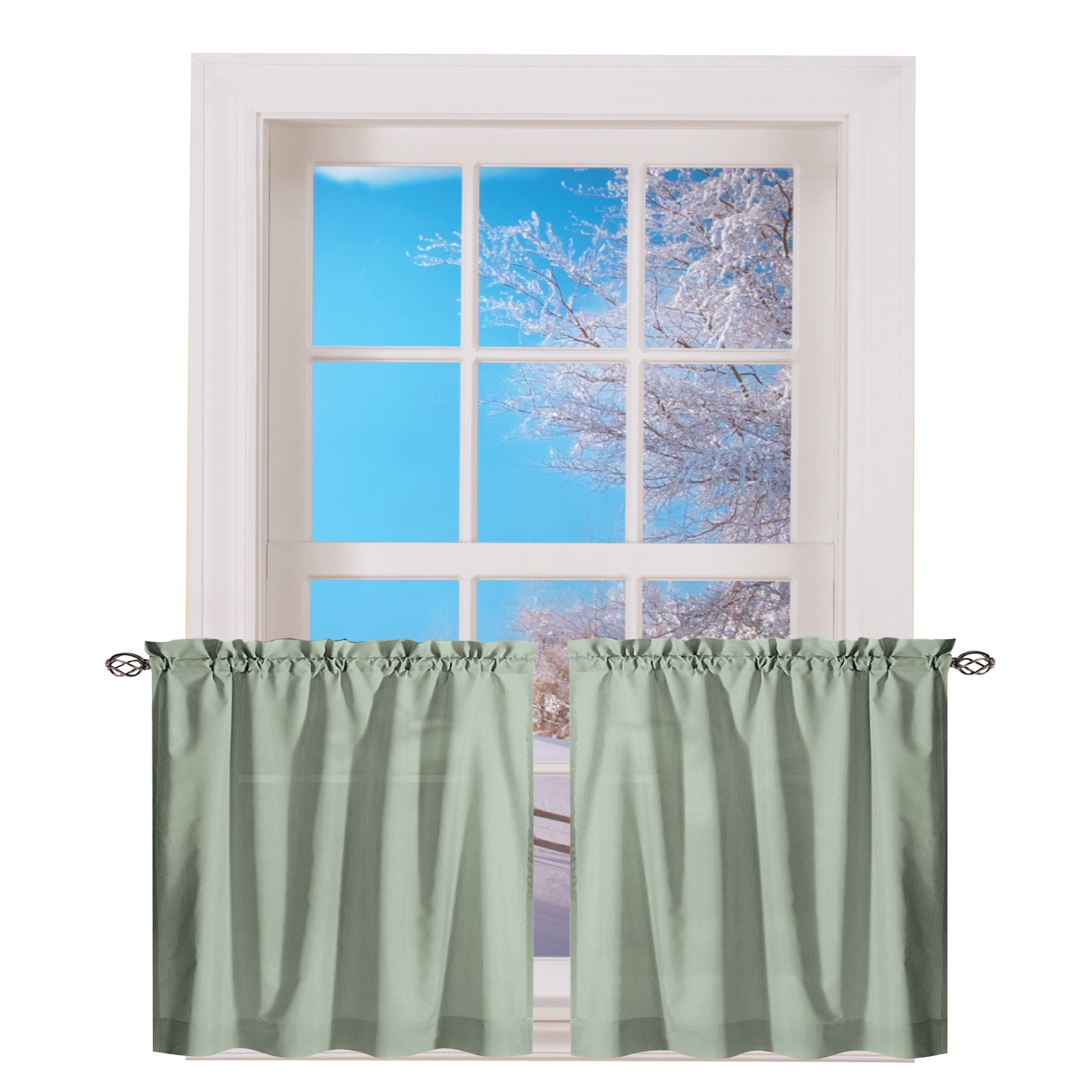 Sage Sheer Cotton Polyester Rod Pocket Window Tier Pair