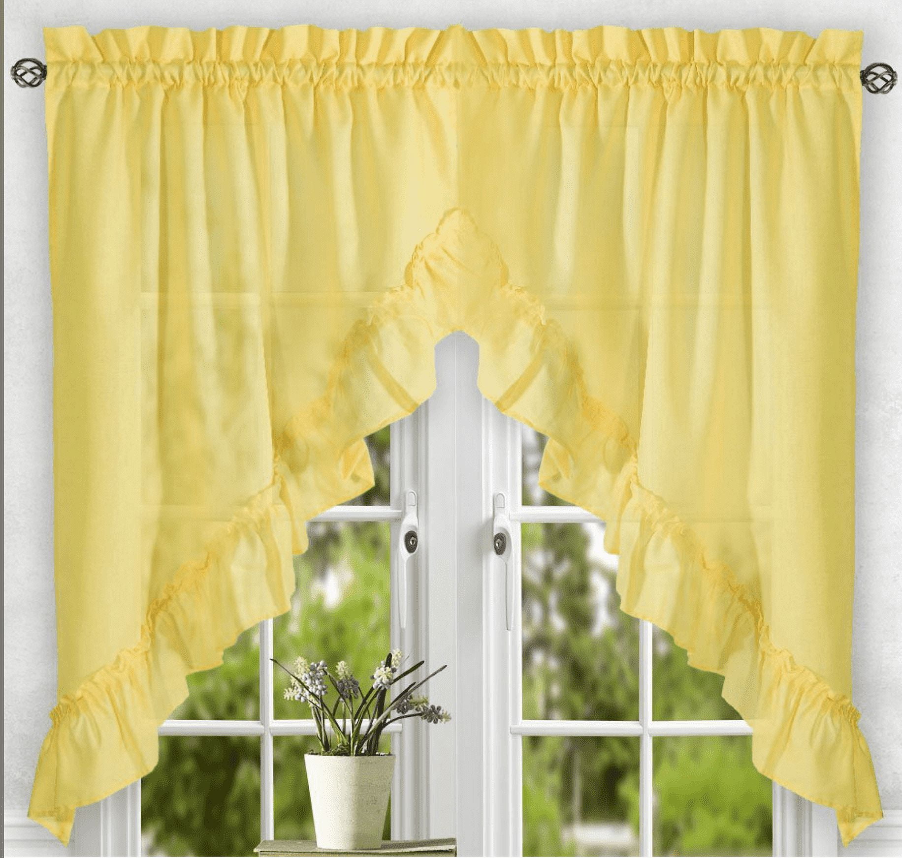 Stacey Yellow Ruffled Rod Pocket Window Swag Pair