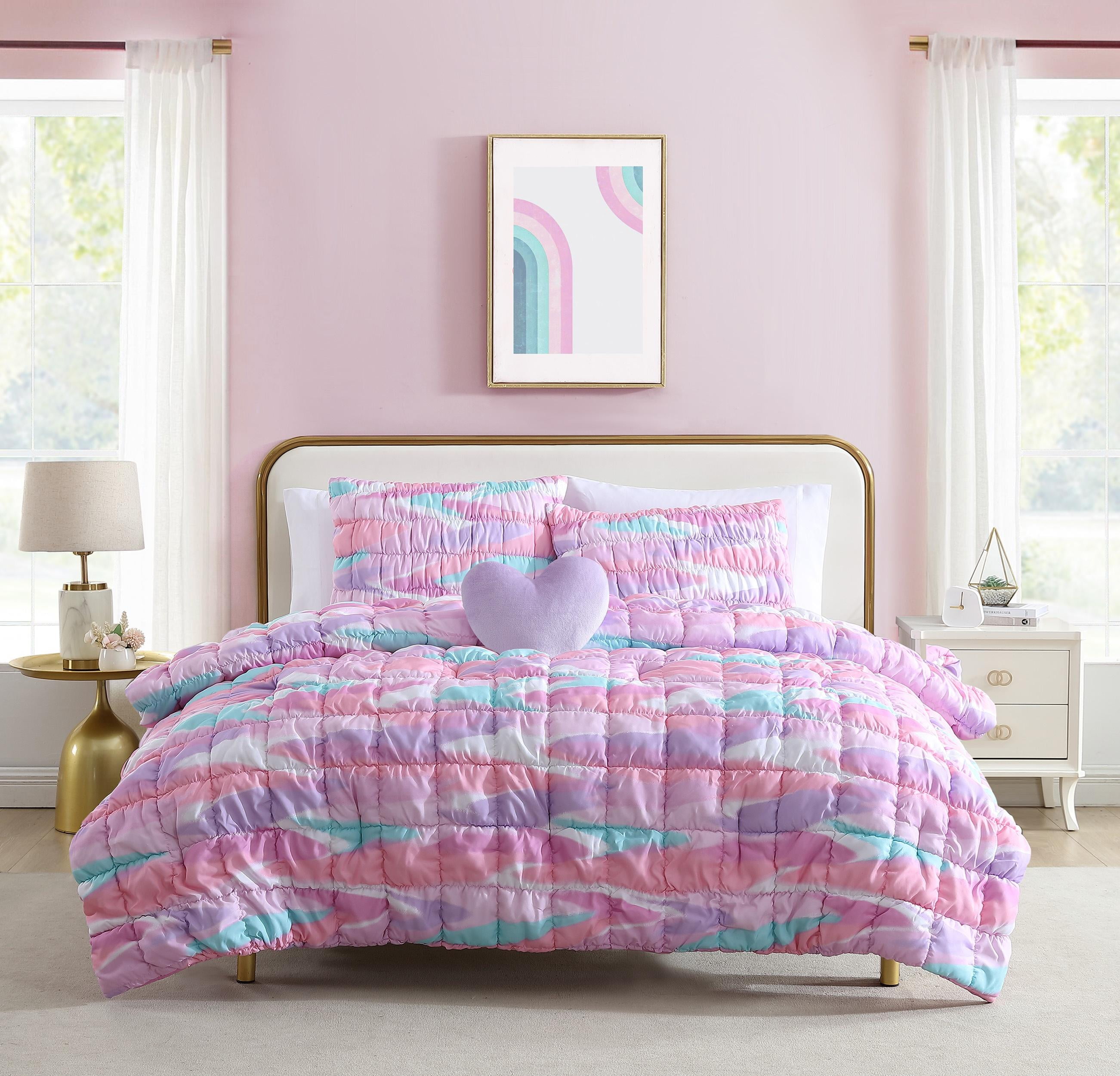 Staci Swirl Pink 3-Piece Soft Embellished Microfiber Comforter Set - Twin