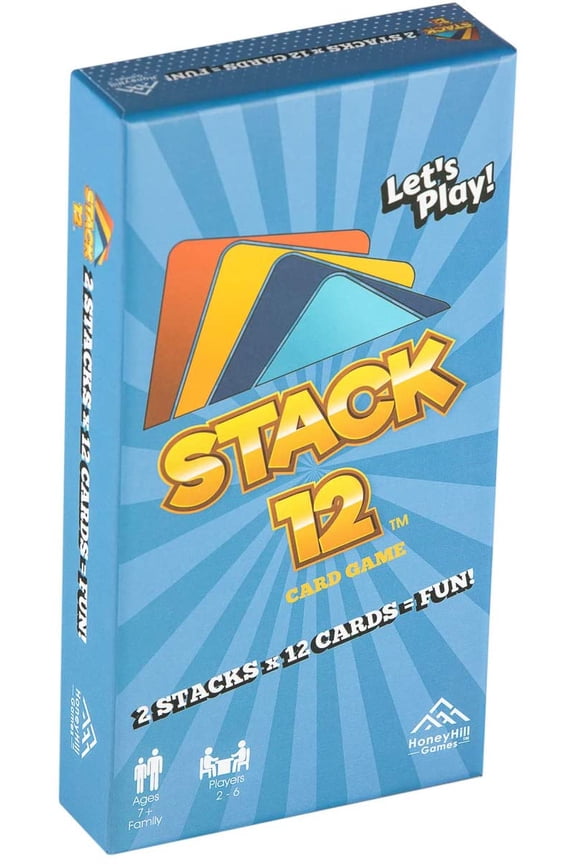 Stack 12 Fun Family Card Game in Rigid Box with 196 Cards for 2 to 6 Players