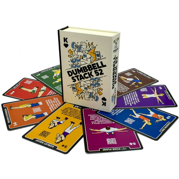 Stack 52 Dumbbell Exercise Cards. Dumbbell Workout Playing Card Game. Video Instructions Included. Perfect for Training with Adjustable Dumbbell Free Weight Sets and Home Gym Fitness. (2019 Base